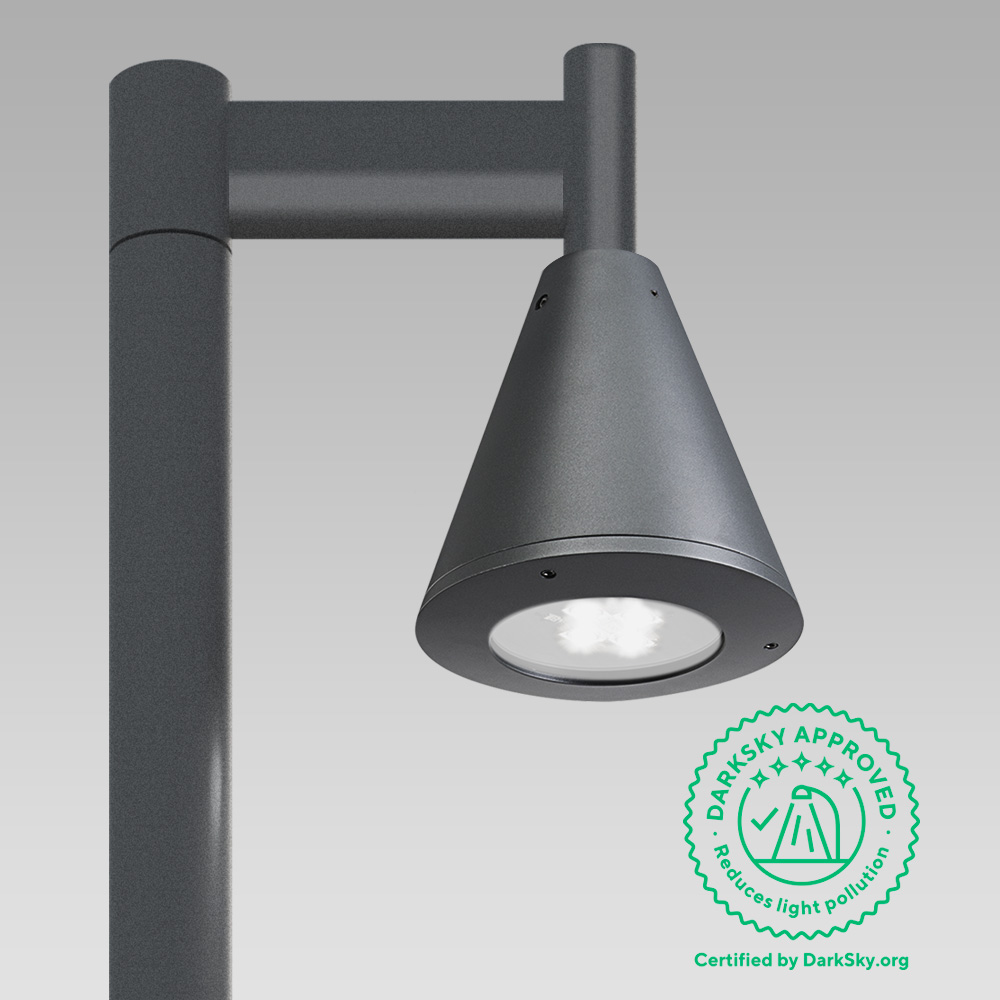 Illuminazione Urbana  Apparecchio per illuminazione urbana dal design conico, disponibile a parete, su palo o catenaria