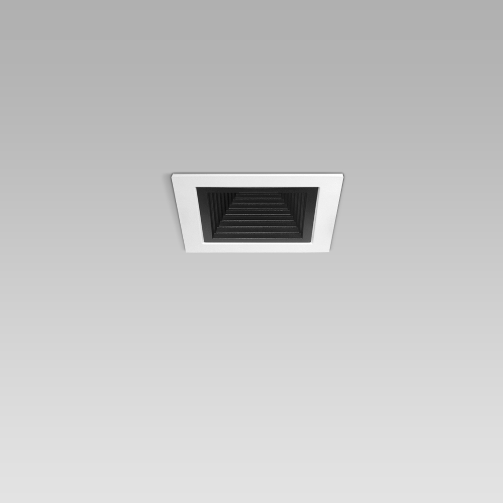 Apparecchi da incasso a soffitto Apparecchio da incasso a soffitto compatto ed elegante dal design quadrato  per l'illuminazione di interni, con ottica nera o metallizzata